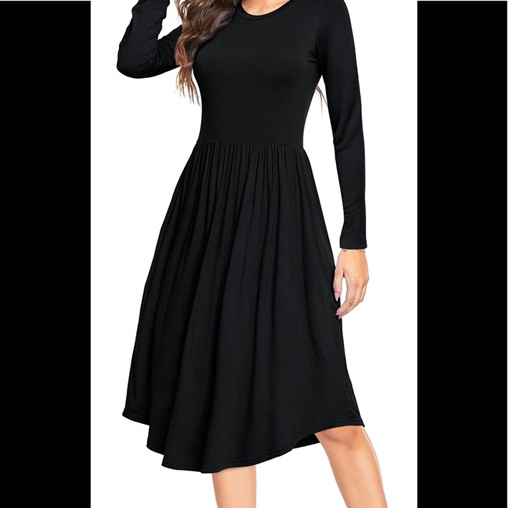 Women’s Long Sleeve Knit Black Midi Dress